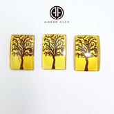 Cognac Amber Engraved Tree Rectangular Shape Cabochon